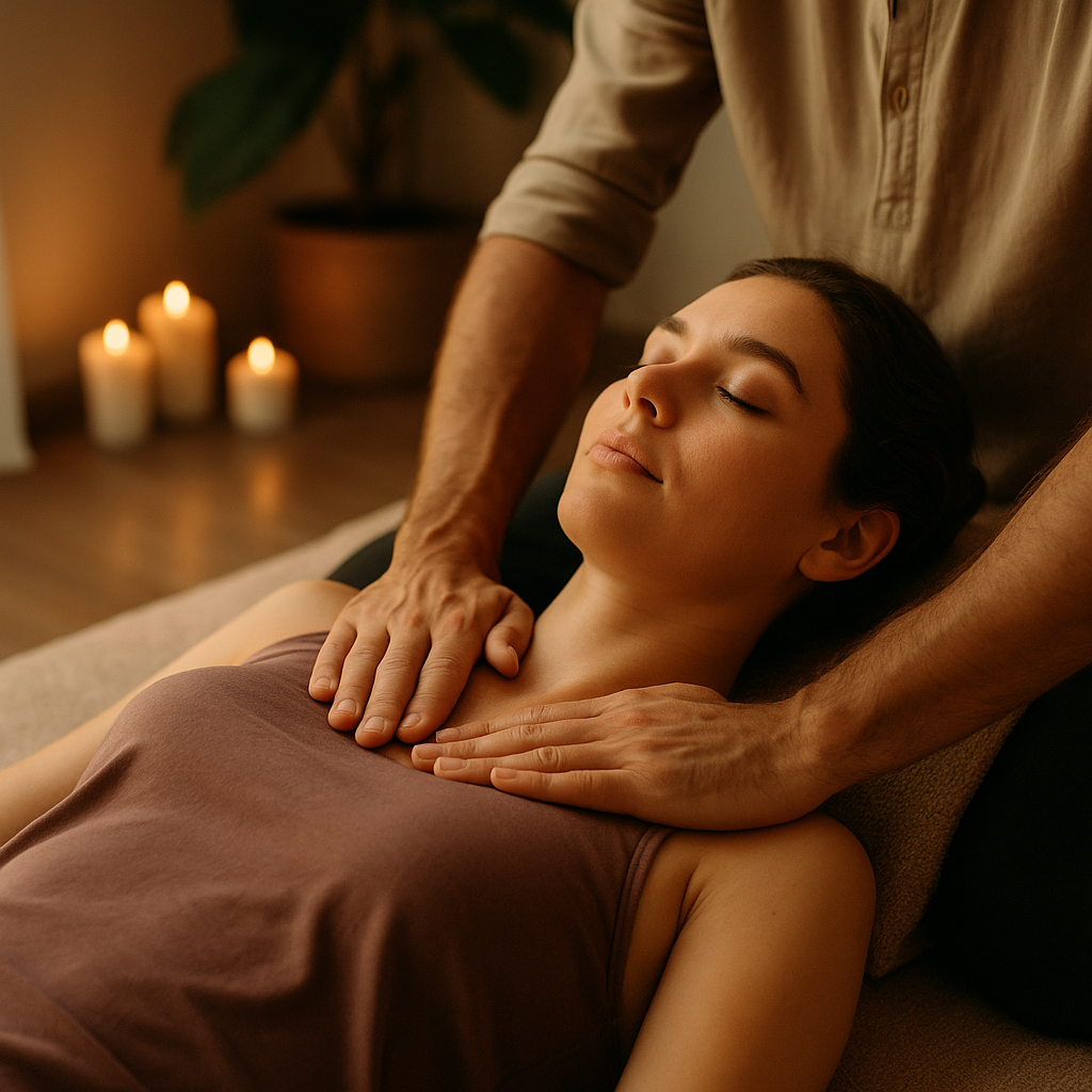 Donna distesa in un ambiente rilassante, occhi chiusi, riceve un massaggio con espressione serena: simbolo di benessere sessuale femminile naturale e ascolto del corpo.