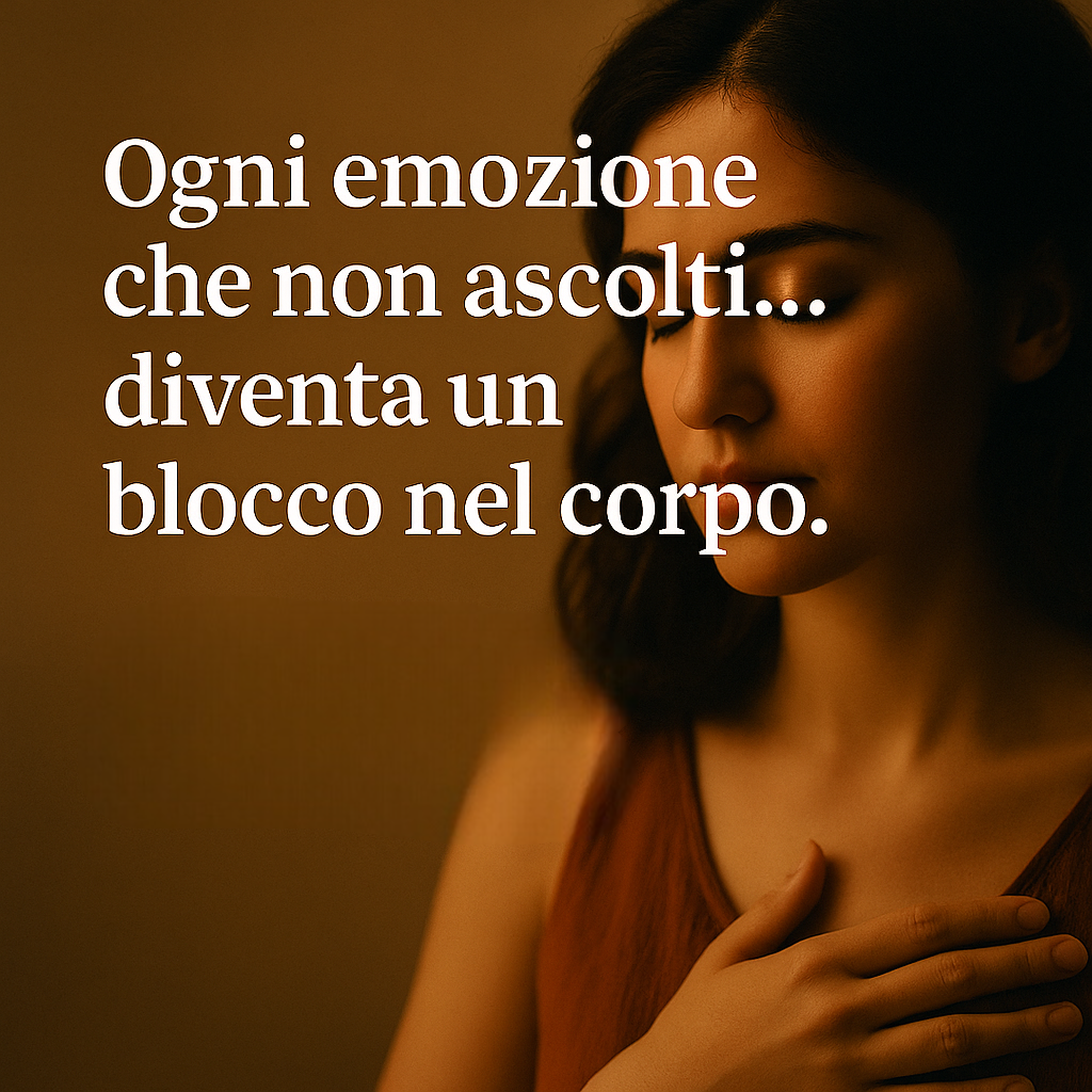 Donna con sguardo intenso e malinconico, simbolo di emozioni trattenute e bisogno di ascolto interiore