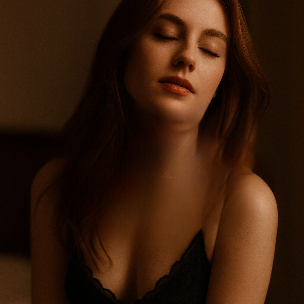 Sexting Consapevole Donna avvolta in luce calda e morbida, atmosfera intima e sensuale che esprime fiducia e libertà del corpo.